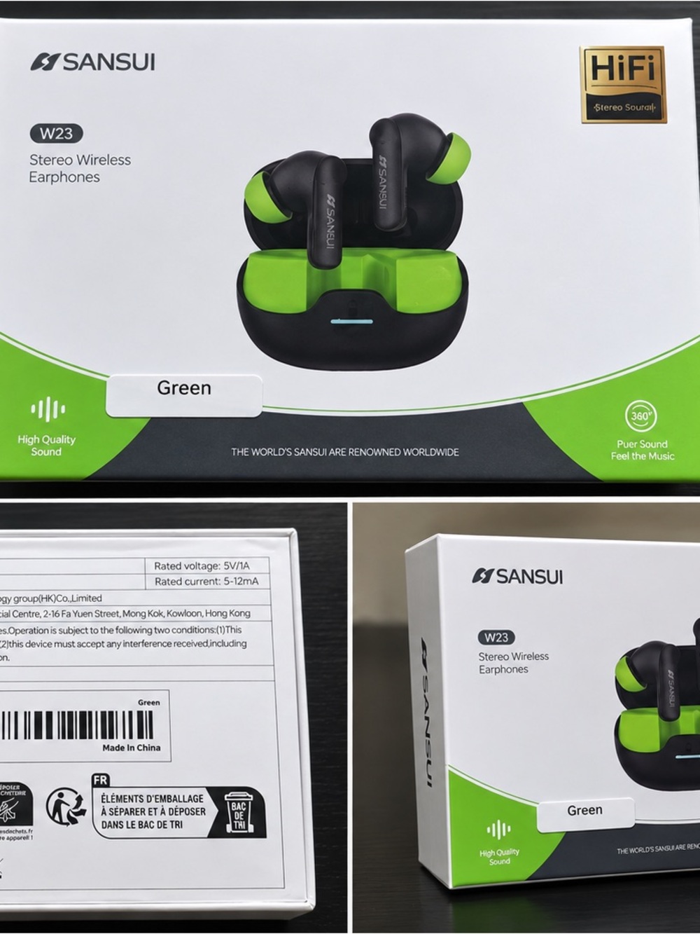 W23 Green Wireless Earbuds - Stereo Bluetooth Earphones